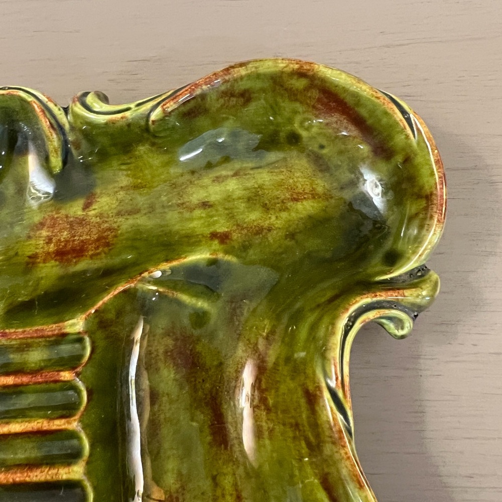 California Pottery Mid Century Modern Ceramic Ashtray Avocado Green Glaze - Picture 4 of 12